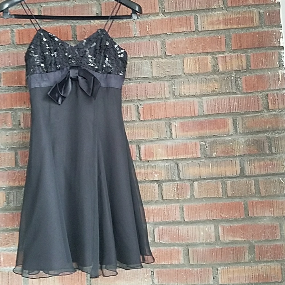 Sheer/Sequins Black Cocktail  straps Dress